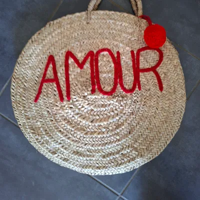 Sac paille AMOUR grand modèle  52 cm pompon 